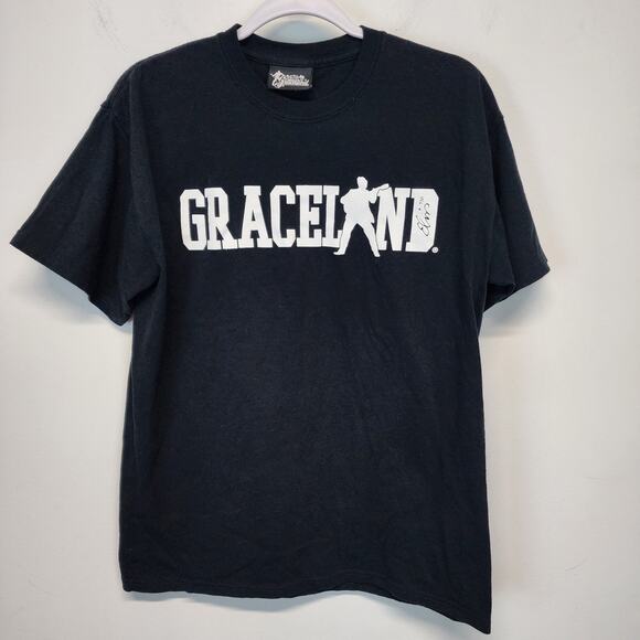 Vintage Graceland Elvis Presley Graphic T-shirt Size M Black Short Sleeve Rock - Picture 1 of 6